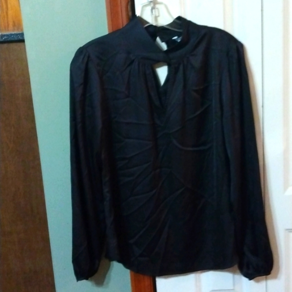 White House black market silky black long sleeve blouse